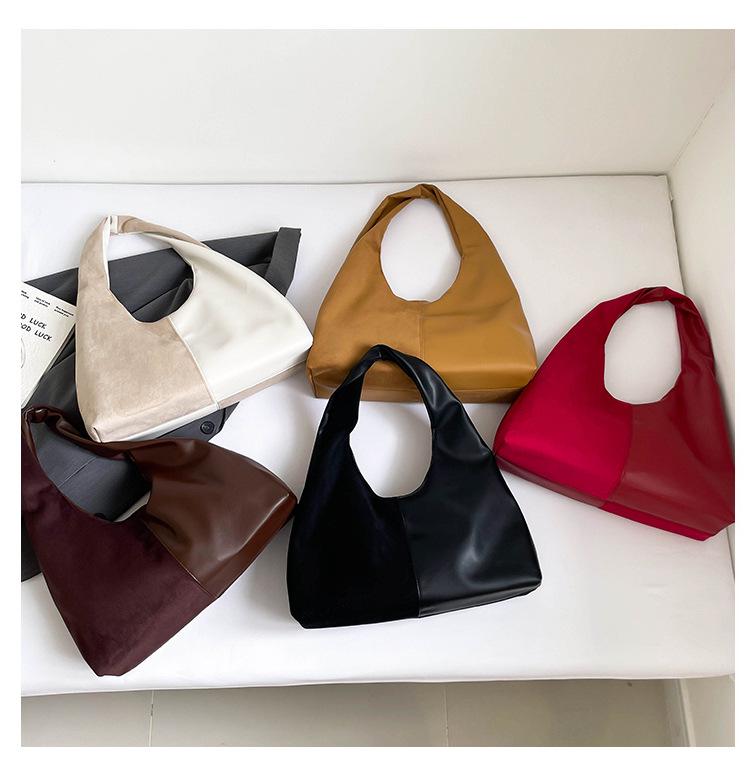 Damen Tragetasche mit großem Fassungsvermögen - Winter 2025 Schlichte Mode, vielseitige Colorblock-Schulter- und Achseltasche