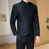 Romon Men's Black Chinese Style Stand Collar Suit Set