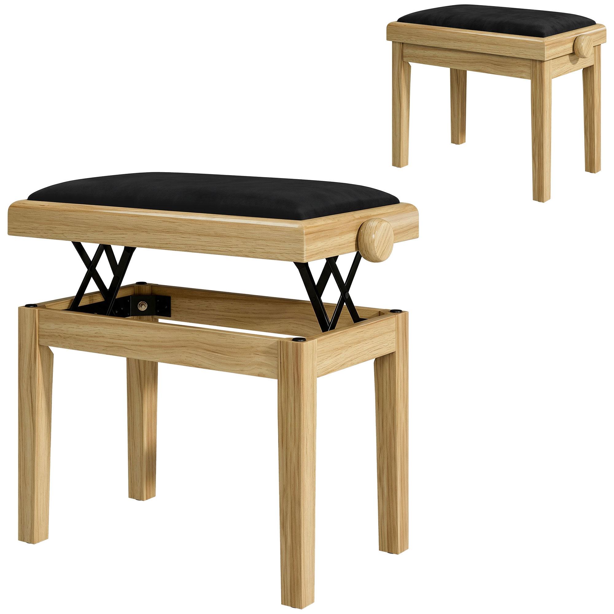 Banc de Piano Réglable en Hauteur Tabouret de Piano 45 56 cm Banc de Clavier Siège Rembourré en Velours Bois Naturel