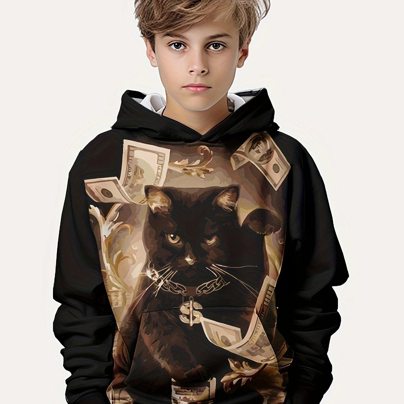 

Детская одежда Толстовки с капюшоном с длинным рукавом Детская толстовка с рисунком из мультфильма Детская мода с принтом кота Летняя одежда для девочек Топ для мальчиков 160CM