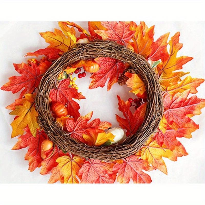 1pc Autumn Door Wreath Christmas Halloween Decoration Pumpkin Berry Pine Cone Maple Artificial Wreath Cloth Rattan Material Home Decoration