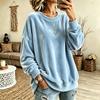 Women S Long Sleeve Solid Color Casual Crew Neck Velour Sweatshirt