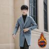 Men's 2022 Korean-Style Woolen Windbreaker Coat with Plus Velvet Long Jacket.