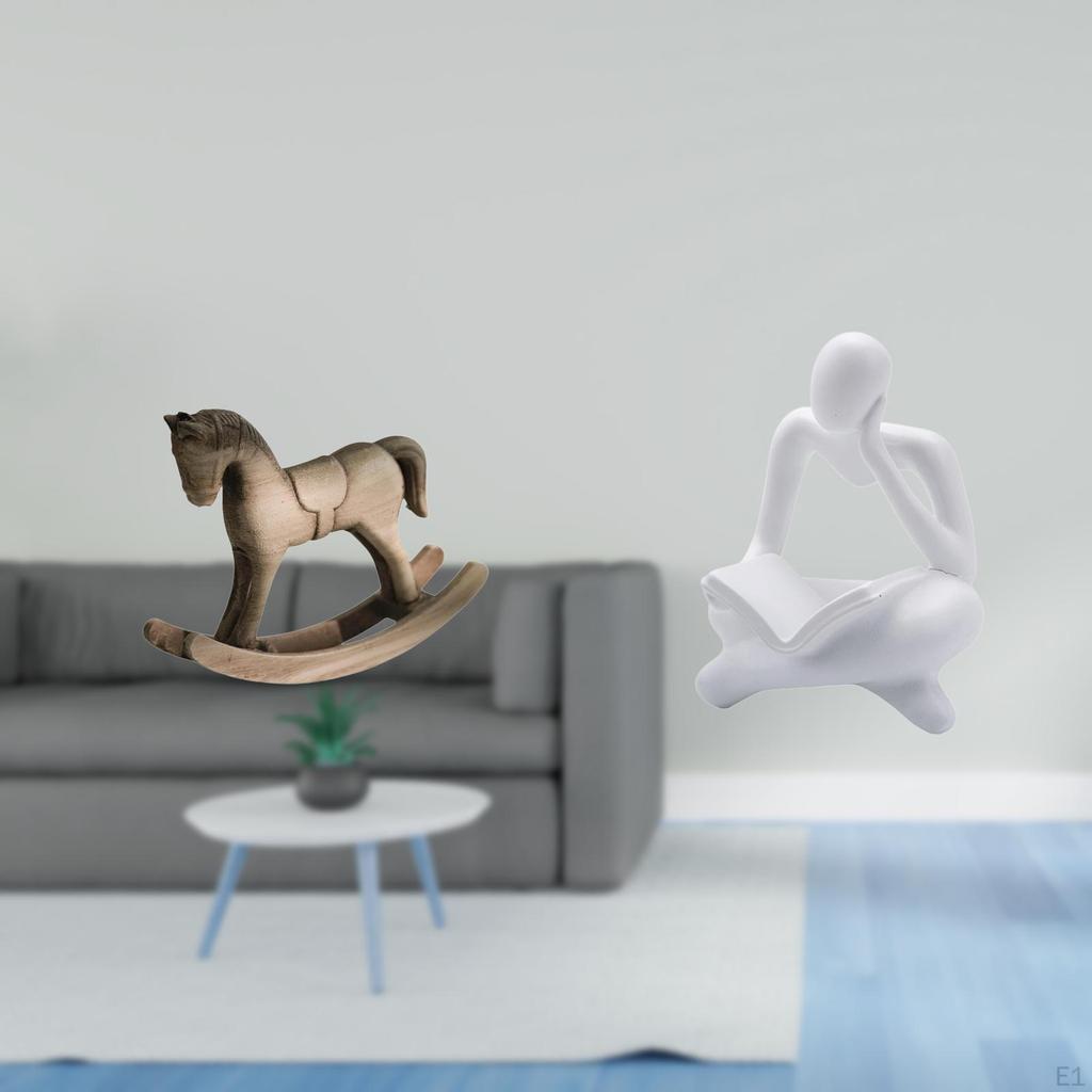 Artistic Abstract Horse Thinker Wood Sculpture Retro Ornament for Tabletop Living Room Office Shelf