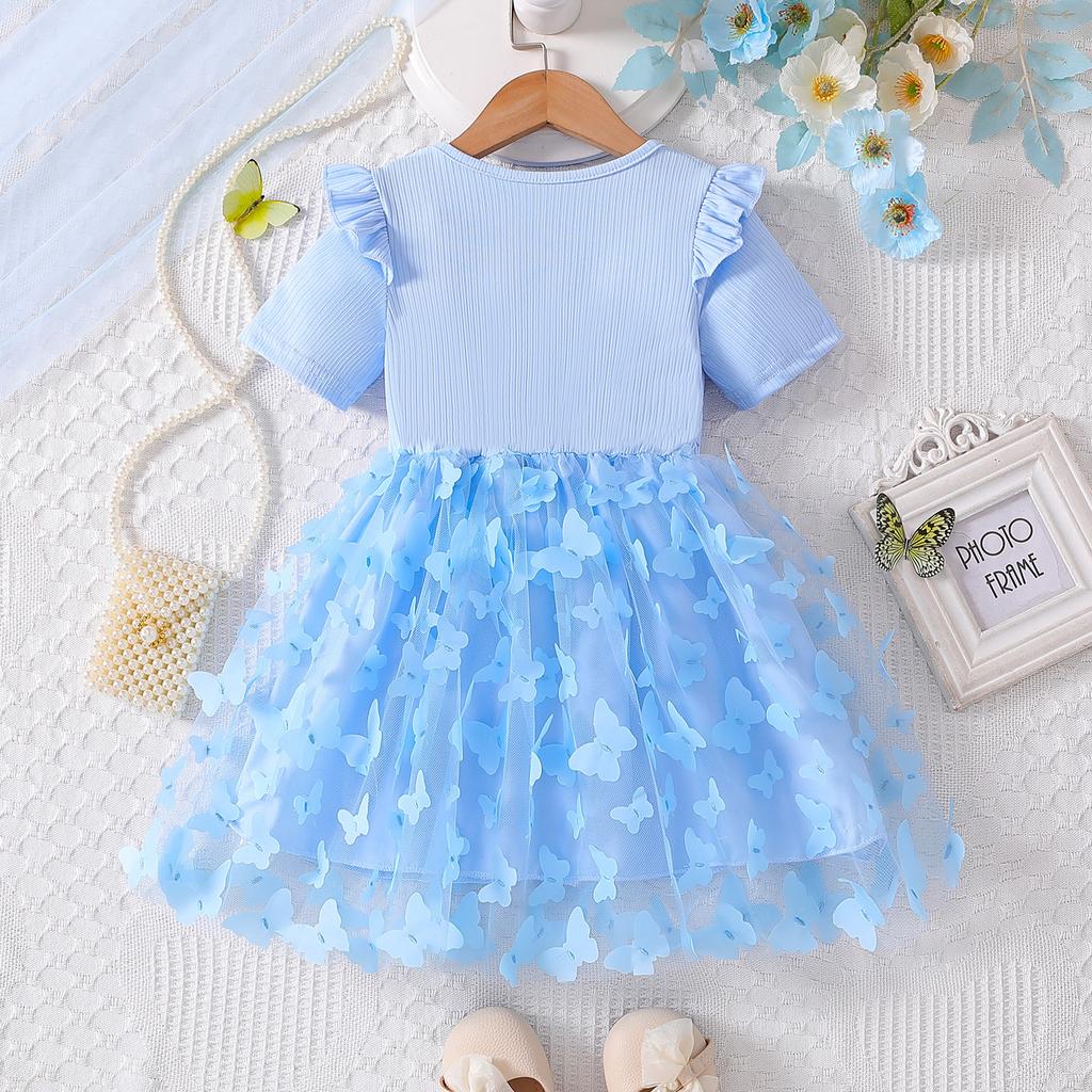 Summer Girls 3D Flower Princess Dress Short Sleeve Birthday Party Gown For Toddler Baby First Year Celebration