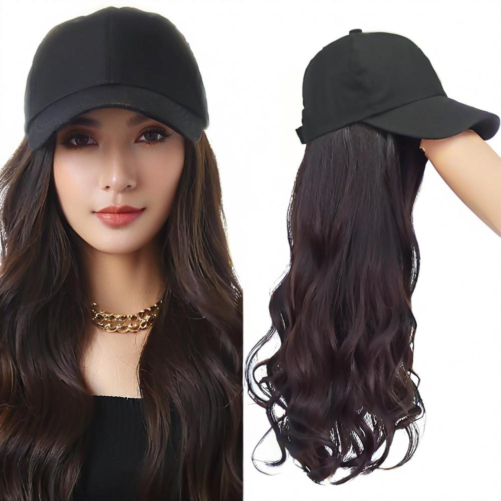 

Adjustable Baseball Wigs Cap Full Head Cover Summer Sunshade Cap Wig Wigs with A Hat for Women темно-коричневого кольору