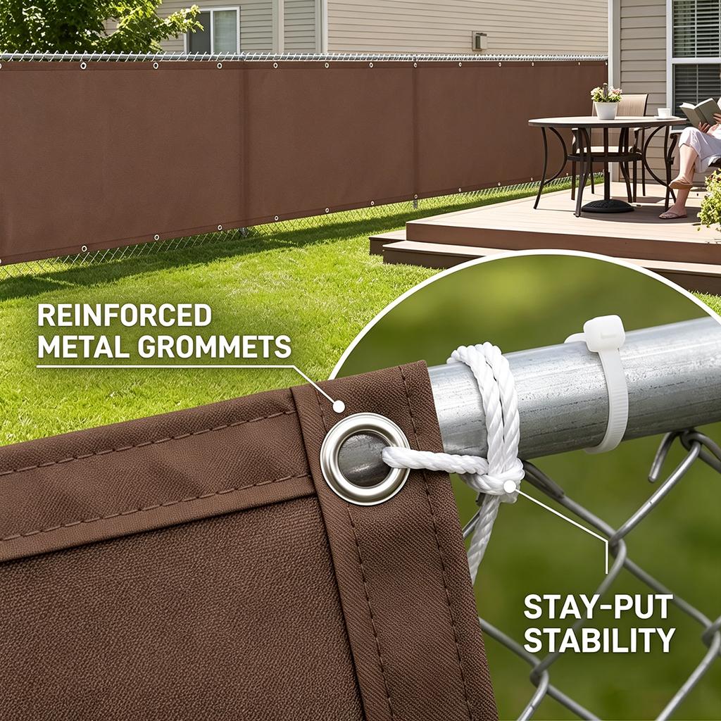 Balcony Privacy Screen, Outdoor Shade Cloth, Garden Fence Fabric, Apartment Railing Cover, with Drawstring Ties—brown