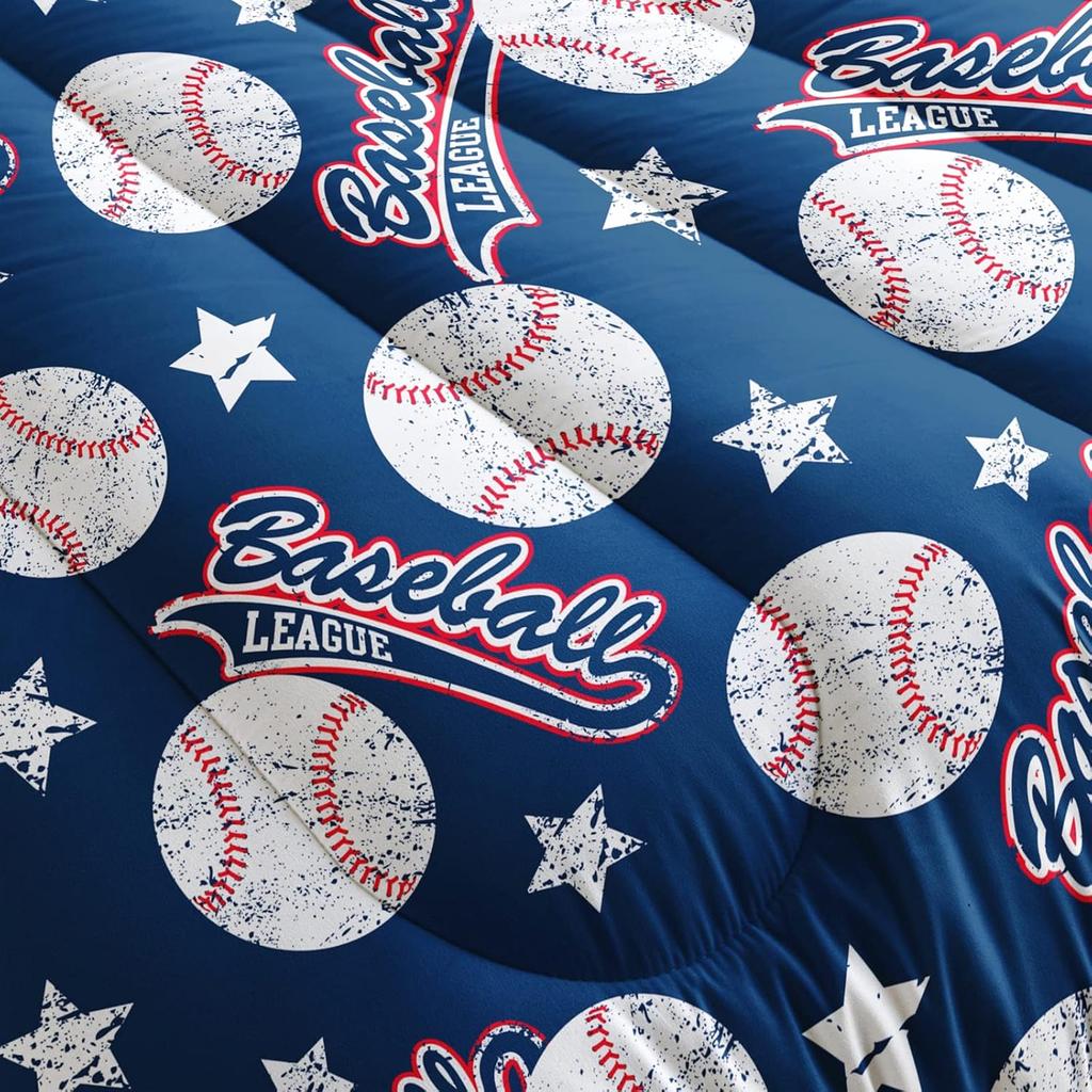 3D Baseballs Full Size,Blue Baseball Kids Bedding Set,3Pcs Bedding Set Printed 1duvet Cover with 2 Pillowcases