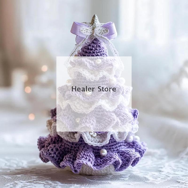 1 Set DIY Crochet Christmas Tree Kit Handmade Holiday Decoration Set For Beginner Tree Bow Pearl Embellishmen Christmas Party
