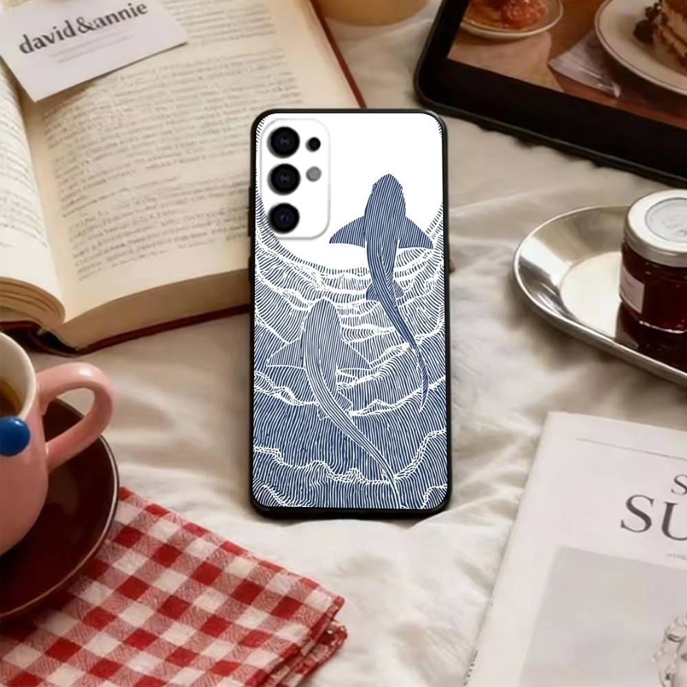 Whale Pattern Phone Case For Samsung S25,S24,S21,S22,S23,S30,Ultra,S20,Plus,Fe,Lite,Note,10,Soft Black Cover