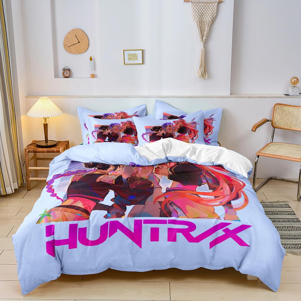 K-Pop Bettwäscheset Dämonenjäger Motiv Bunter Druck Polyester Schlafzimmer Bettlaken Bettbezug Geschenk Heimtextilien