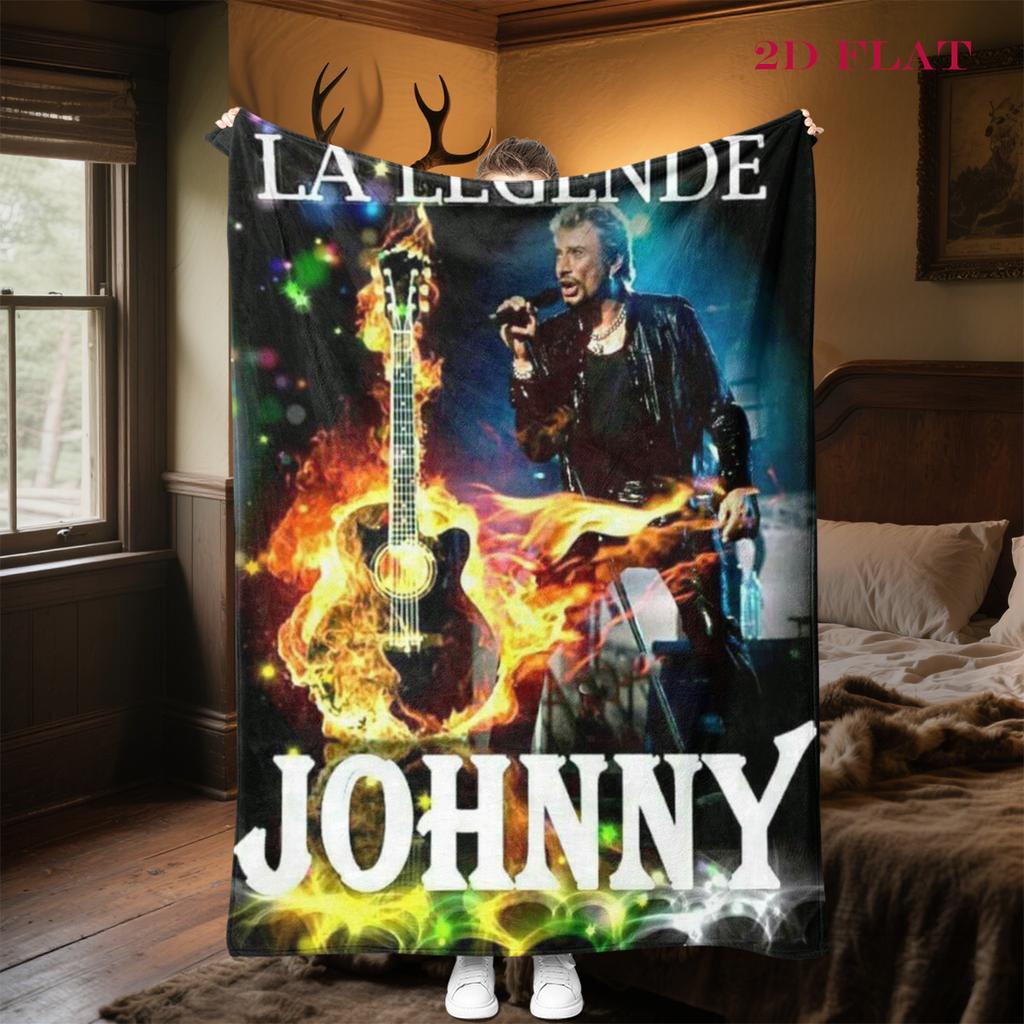 Rock Legend Johnny: Fire Music blanket Home Decor Suitable for all seasons Machine washable Nap Blanket Digital printing