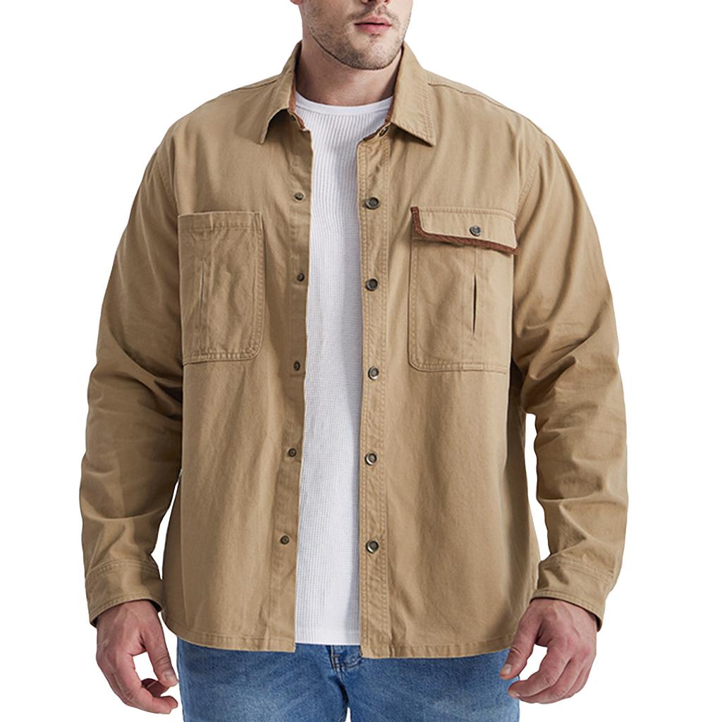 Men's Solid Pocket Work Shirt Men's Casual Fashion Trucker Shirt