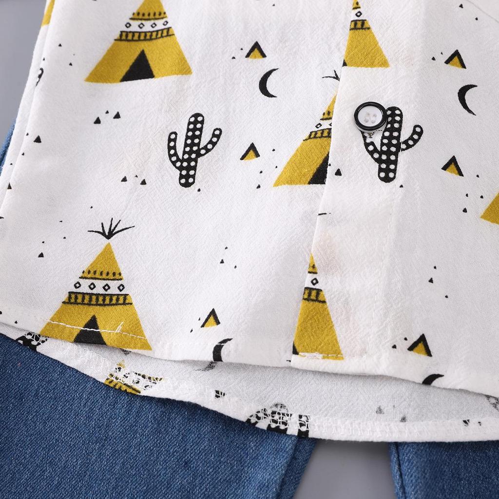 Boys' Cactus Print Long Sleeve Top & Casual Jeans Two-Piece Set