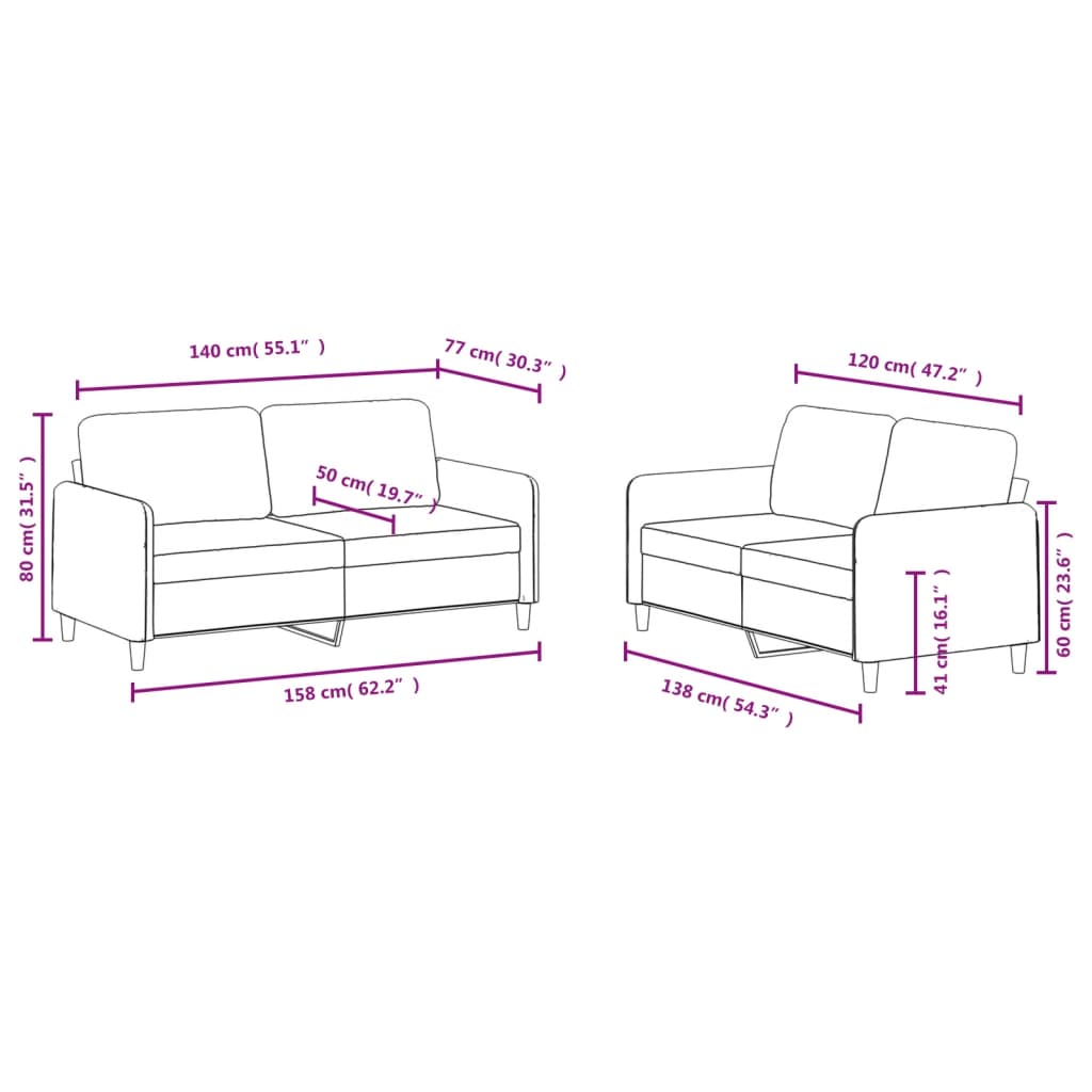 2 Piece Sofa Set In Dark Grey Velvet