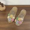 Fairy Wind Sweet Bow Sandals Crystal Shoes Flower Bag Head Cool Slippers Women's Summer Fashion Beaded Flat Slippers