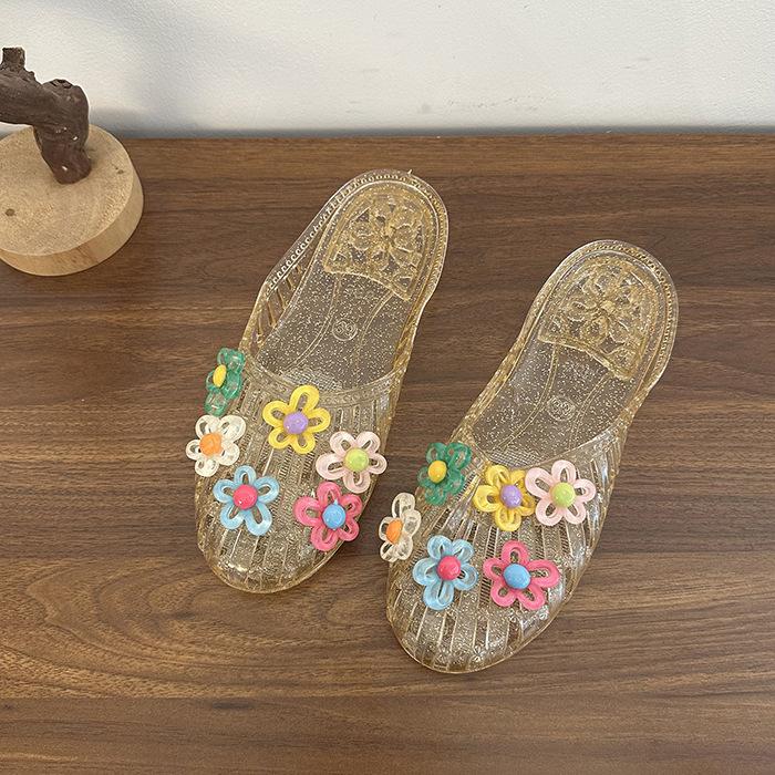 Fairy Wind Sweet Bow Sandals Crystal Shoes Flower Bag Head Cool Slippers Women's Summer Fashion Beaded Flat Slippers