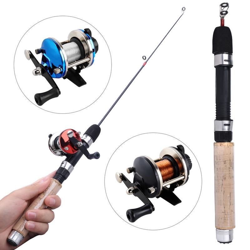Isfiskestang og snellesett 70 cm fiskestang med 3 farger rød/blå/svart isfiskesnelle