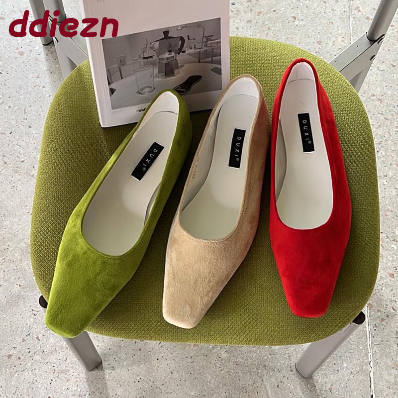 Fashion 2025 New Fashion Flock Women Flats Slip On Shoes Luxury Soft Female Shallow Footwear Square Toe Ladies Flats With Shoes