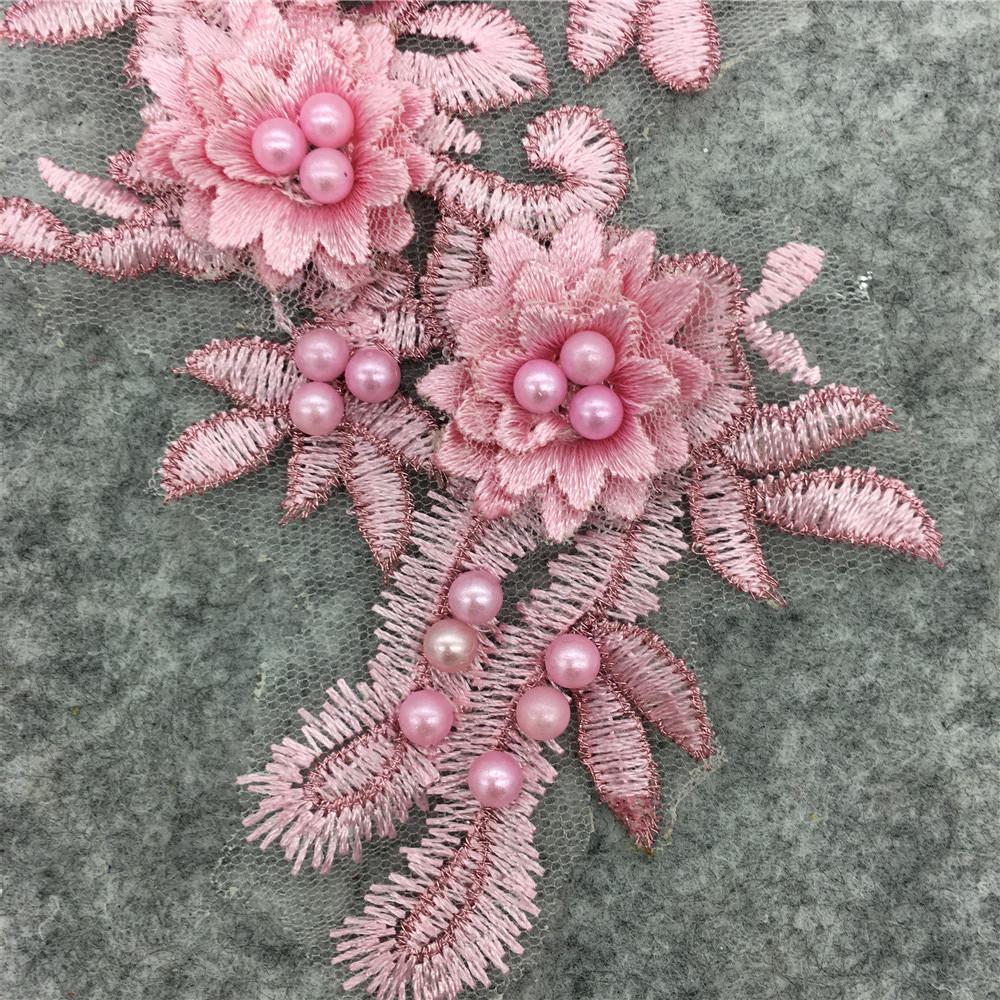 Polyester Lace Collar with Imitation Pearl, Handmade 3D Lace for DIY Fashion.