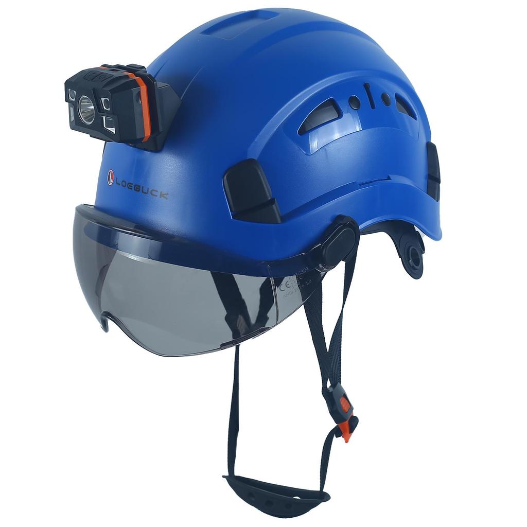 LOEBUCK Safety Helmet with Goggles & LED Headlight, Industrial Hard Hat for Construction Work 53-64cm