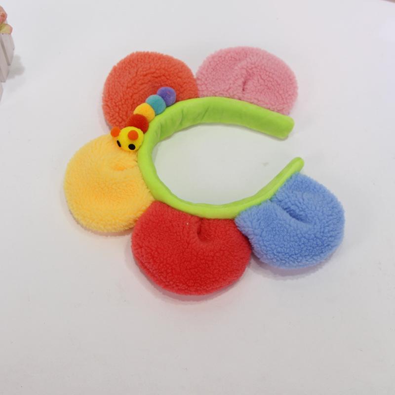 Korean Colorful Sunflower Plush Headband - Cute Caterpillar Design