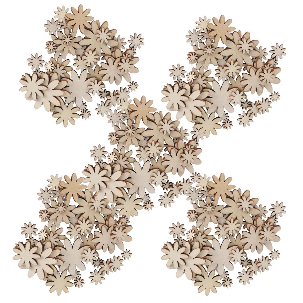 250Pcs Flower Wooden Embellishments DIY Non Porous Ornaments Cutouts Craft Decorations