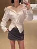2026 Early Spring New Style Off-Shoulder Letter Crystal Mesh Patchwork Loose Long-Sleeve Women's Top
