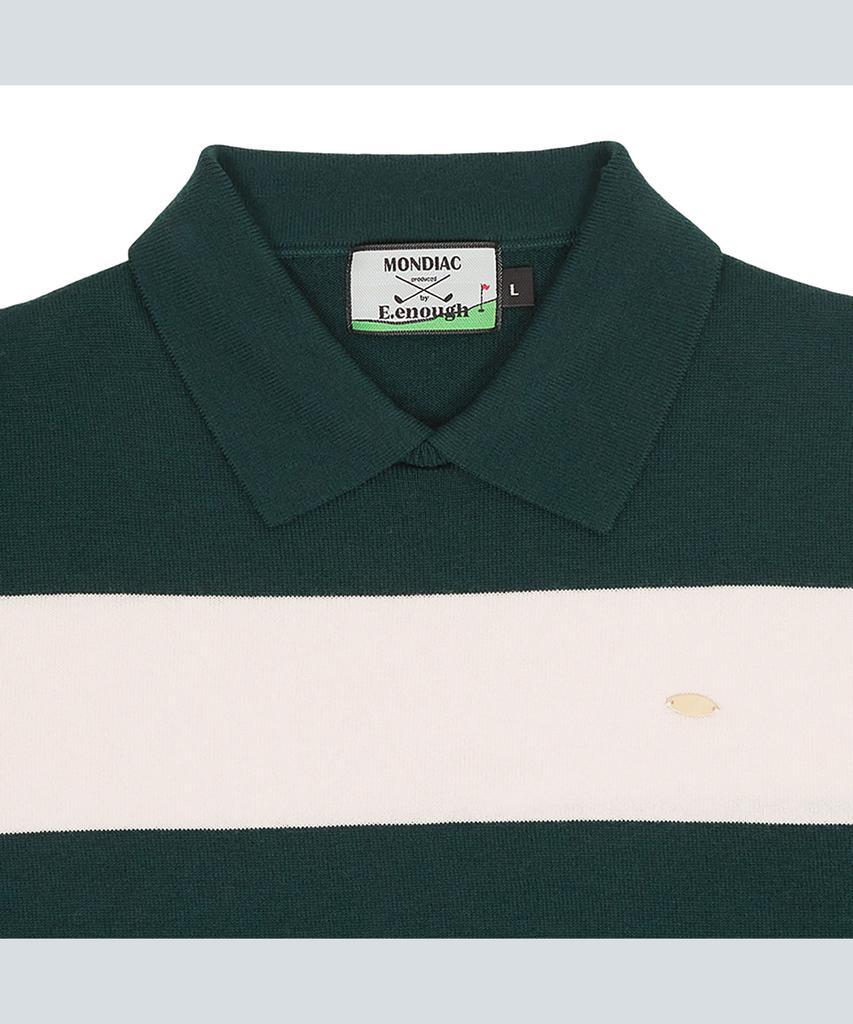 Mondiag [Mondiac X E.Enough] Women'S Merino Wool Round Collar Knit (Green & White Stripe)