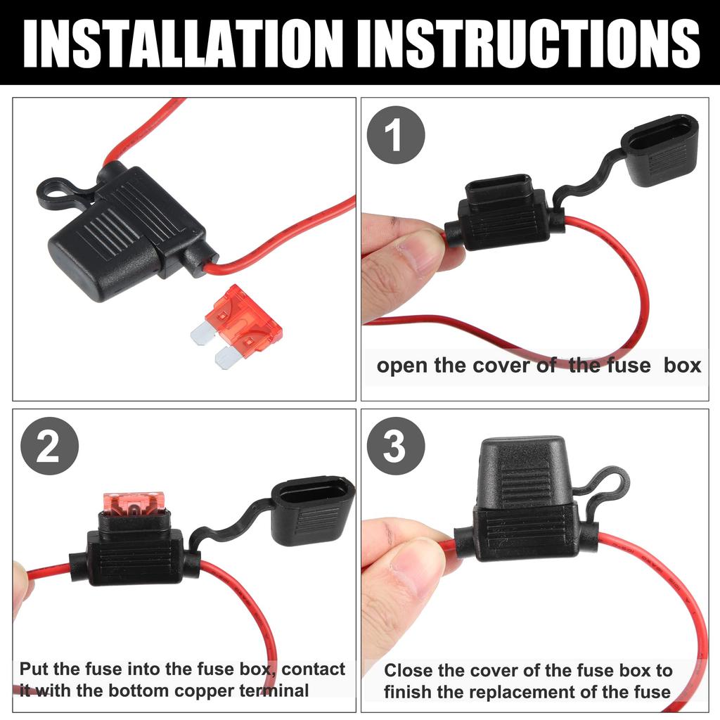 uxcell Inline Fuse Holder with 10A Fuse DC 32V 14