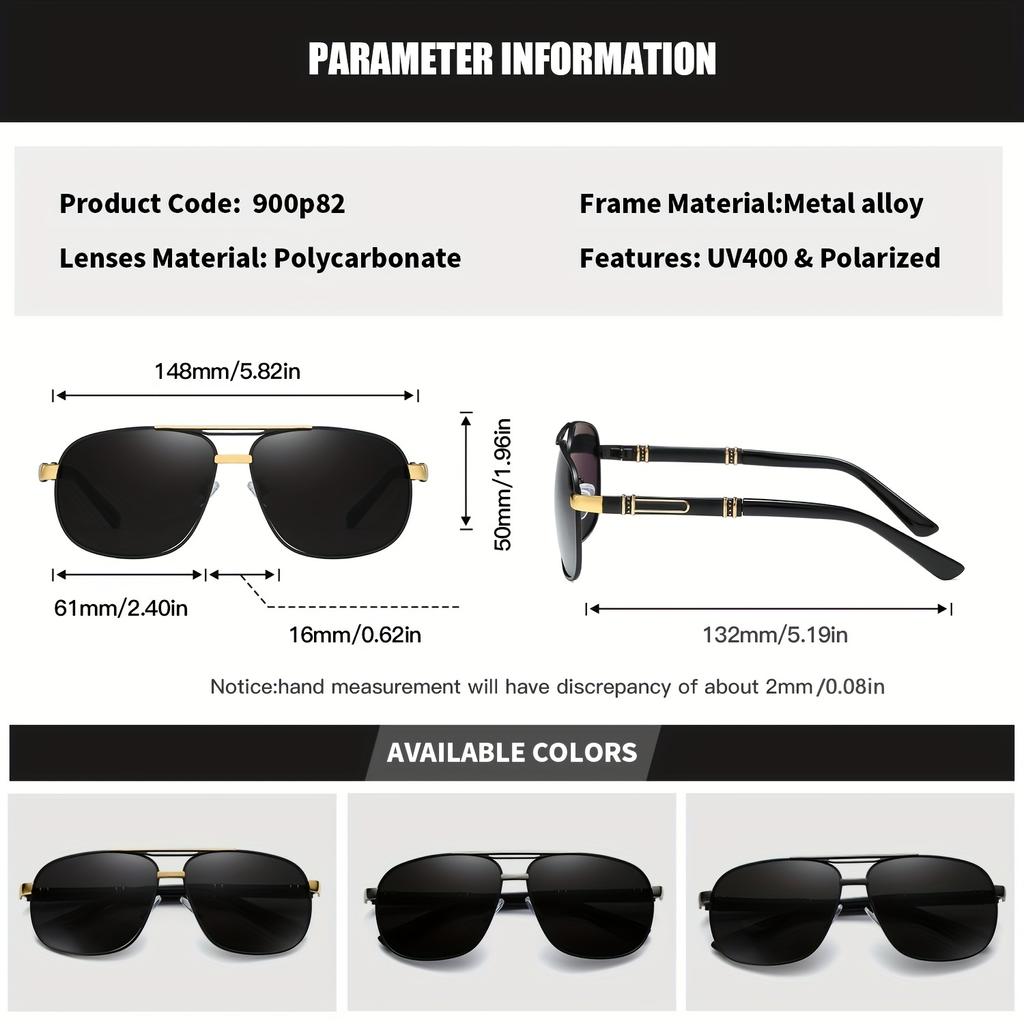 Lunettes De Soleil Polarisées UV400 - Style Rétro Carré - Homme/Femme - Noir Léger