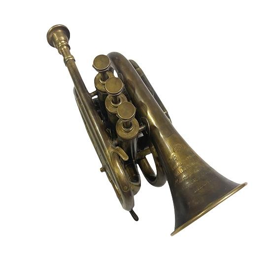 Musikalisk Antik Mässing Vintage Trumpet Fickbugelhorn 3 Ventiler Munstycke Bäst för Gåva