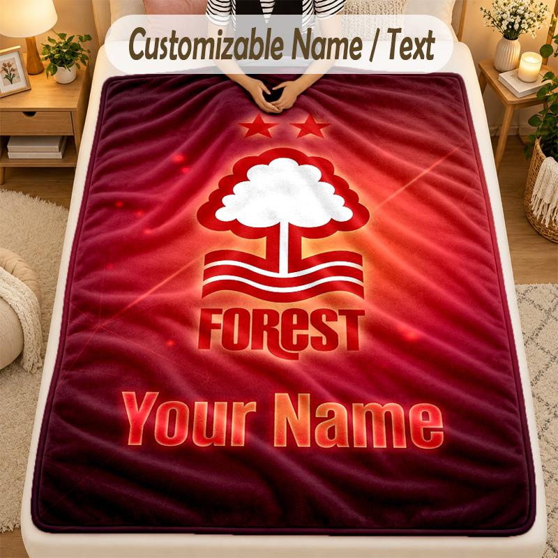 Flannel BlanketNottingham Forest FC Custom Name Text Personalized Soft Warm Throw Blanket Home Decor Gift