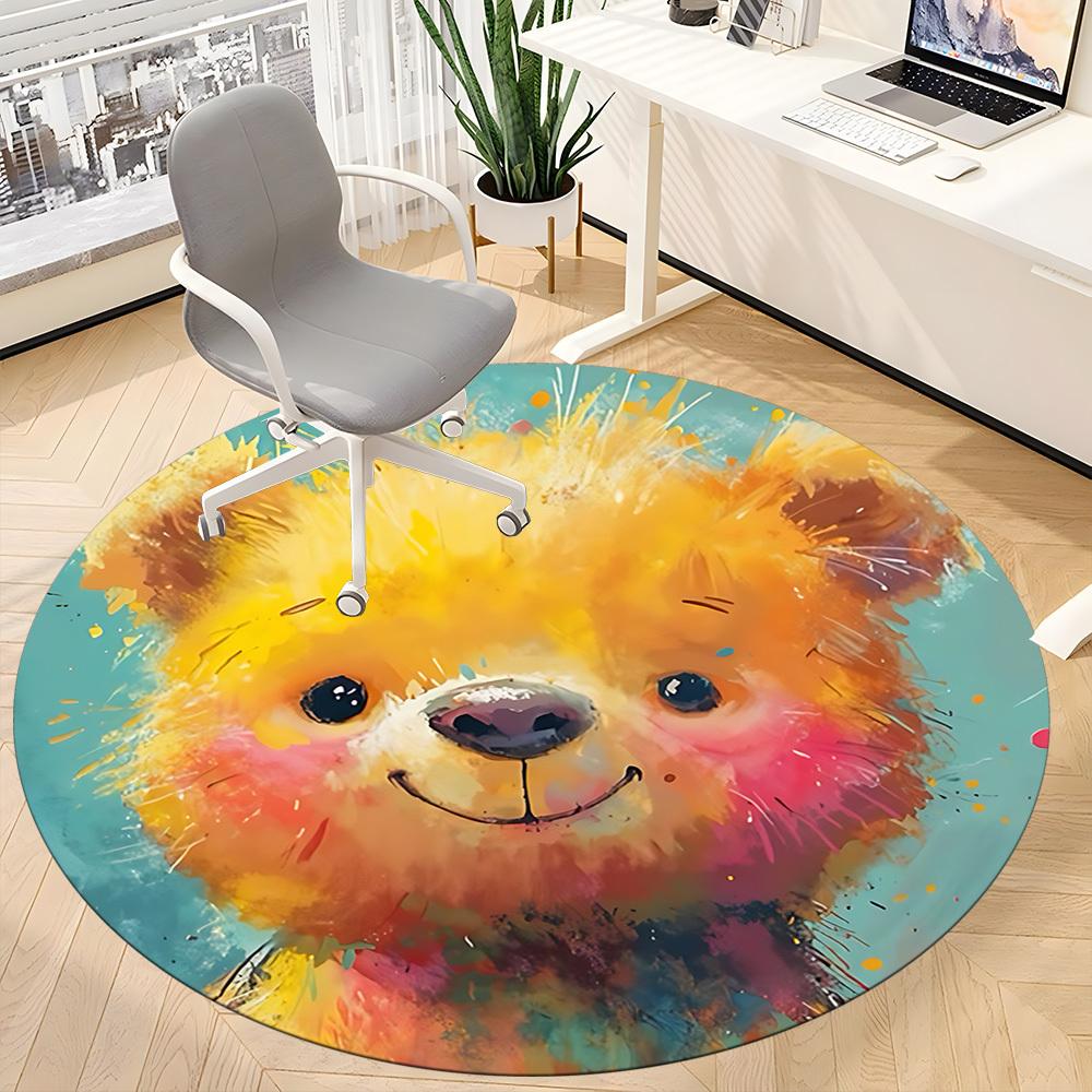 1PC Bear Art Office Round Area Rug, Indoor Mat Suitable ForOffice, Under Office Chairs Bedroom Living Room Home Decor, Room Deco, D022