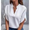 BITCED Women's Fashion Casual Solid Color Print Short Sleeve V Neck Blouses & Shirts International Design