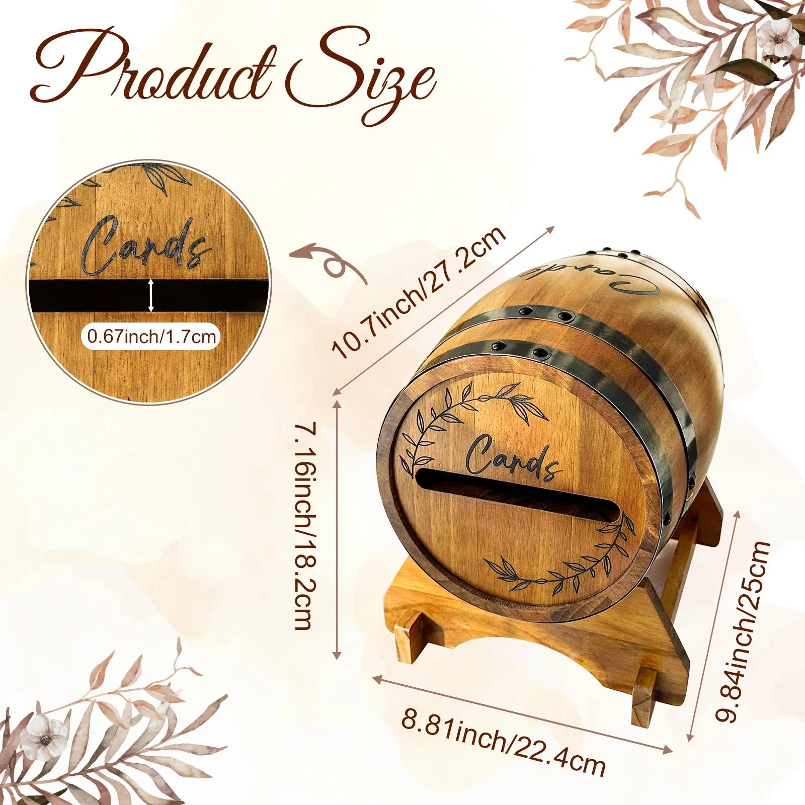 

Wooden Wedding Card Box With Base, Brown Whiskey Barrel Gift Card Box, Suitable For Graduation Ceremony, Baby Shower M
