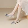 Autumn Silver Flat-soled Single Shoes Women's New Round Head Bow Light Mouth Soft Leather Doudou Single Shoes