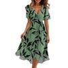 Damen Locker Lässig V-Ausschnitt Ausgestellter Rock Kurzärmlig Bedrucktes Kleid Bedrucktes Kleid