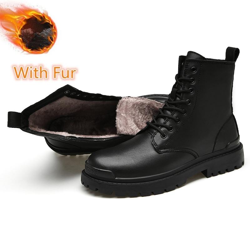 Fashion Genuine Leather Men'S Boots Autumn Winter Warm Snow Boots Men High Quality Motorcycle Boots Military Tactical Mens Shoes