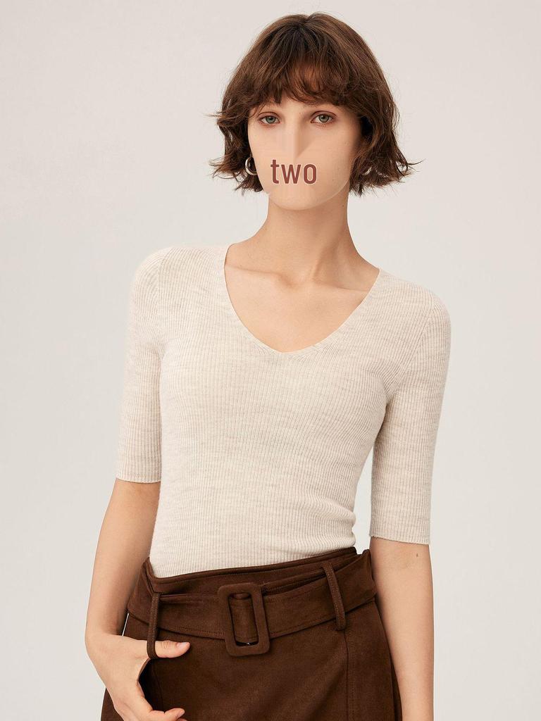 Autumn/Winter 100% Wool V-Neck Sweater Dress with Five-Quarter Sleeves