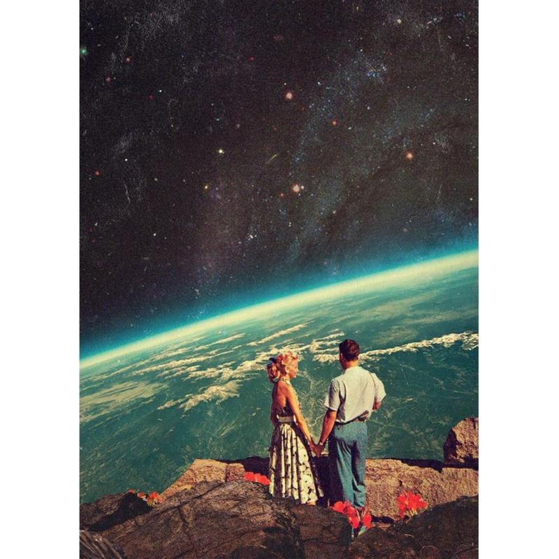 Vinatge Space Collage Night Sky Posters Canvas Painting Galaxy Moon Surrealism Wall Picture for Living Room Decoration At Home