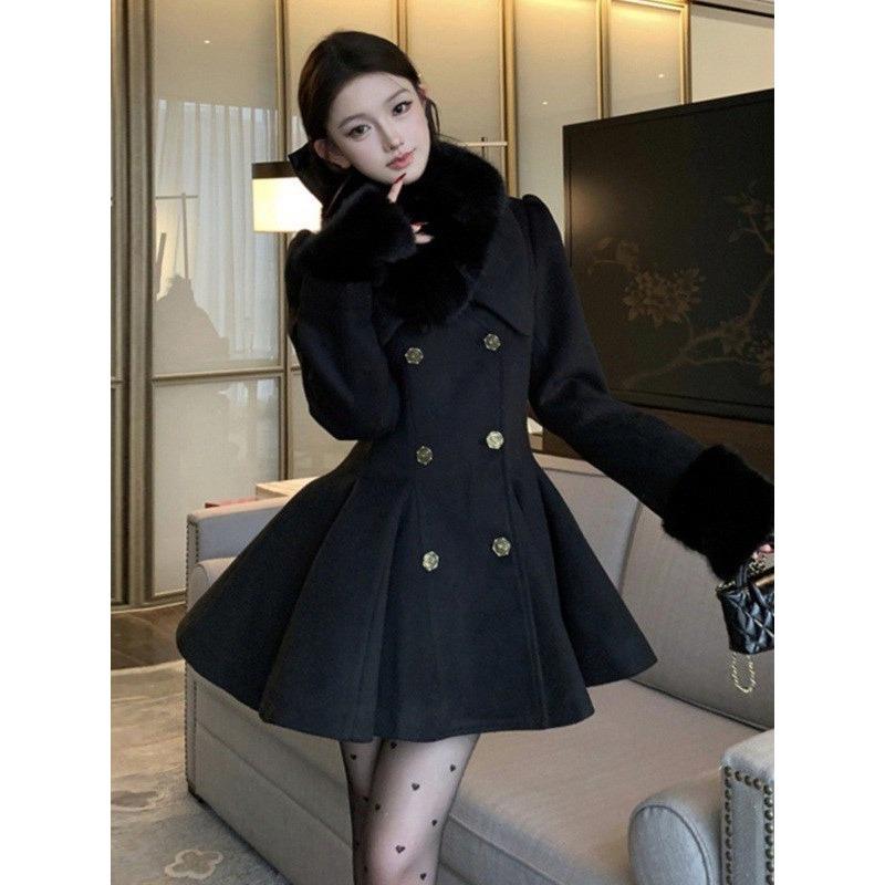 Autumn and winter daughter style celebrity waist long-sleeved woolen coat celebrity temperament wearing cotton-padded woolen coat women