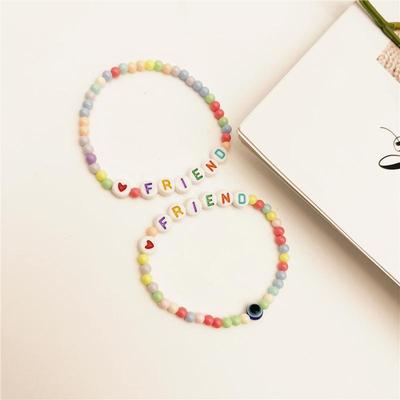 Elastic Sweet Colorful Beads Evil Eye Bracelets Boho Letters Friendship Gift For Friends Jewelry On Hand