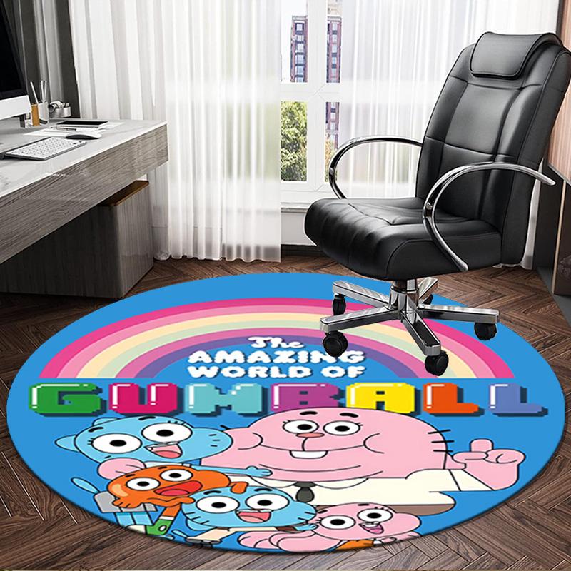 1PC Gum-ball's Amazing World Round Rug, Non-slip Chair Mat, Home Decor, Circle Carpet Perfect for Office, Bedroom, Living Room,Christmas gift