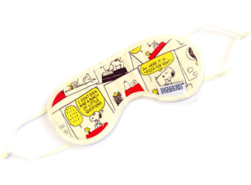 Coolmax fabric for a comfortable Snoopy eye mask with a story pattern in Moisture-wicking, quick-drying refreshing, fit. ivory.