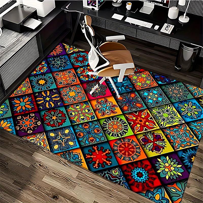 1pc Colorful Mandala Pattern Chair Mat - Festival Gift for Office, Home Decor, Living Room, Bedroom, Game Room - Non-Slip Carpet Suitable for All Seas