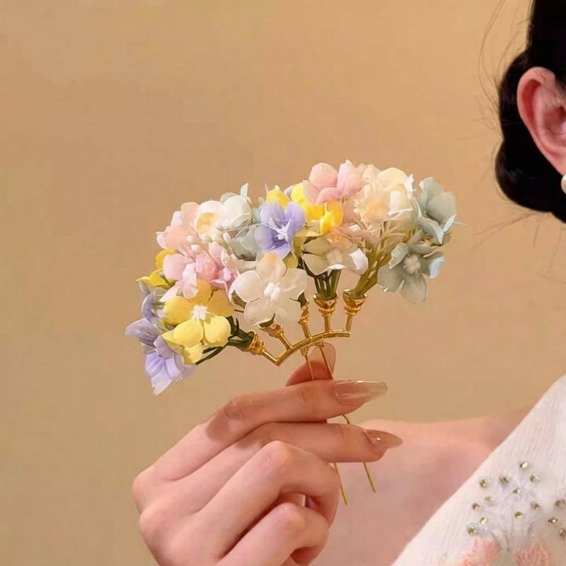 New Chinese Fabric Flower Hairpin Exquisite Elegance Light Luxury Temperament Versatile Hairpin Design Sense Niche Hair Accessories Fashion