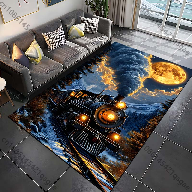 Retro Steam Train Pattern Rug Carpets for Bedroom Living Room Bathroom Mat Creative Door Mat Cloakroom Home Decor Area Rug