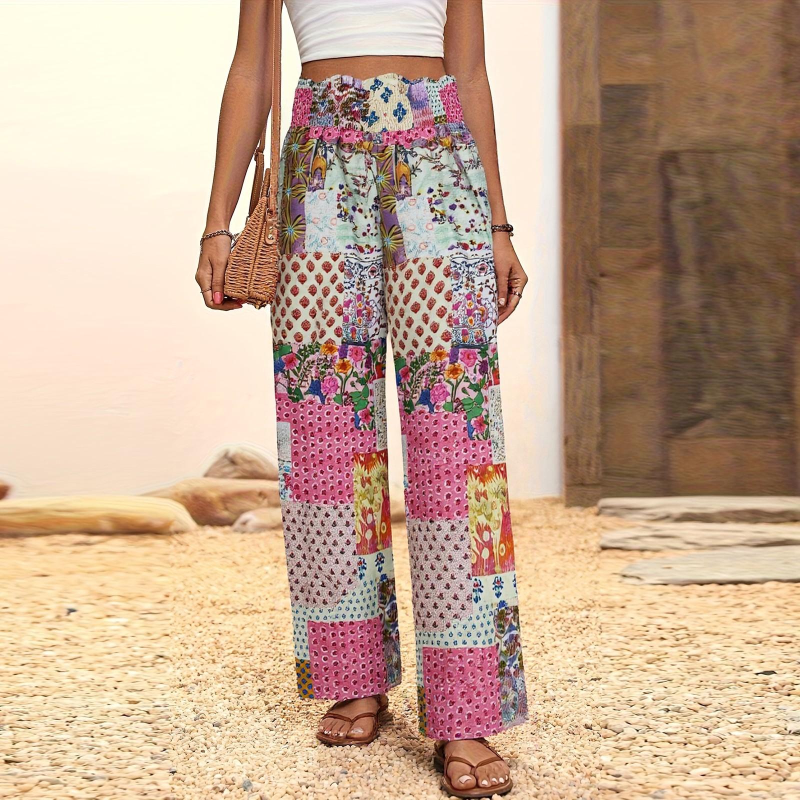 

Повседневная Узкая Версия Высококлассные Прямые Брюки Эластичная Талия Слегка Расклешенные Драпировка Цветочный Высокая Посадка Женские Летние Тонкие Широкие Брюки L