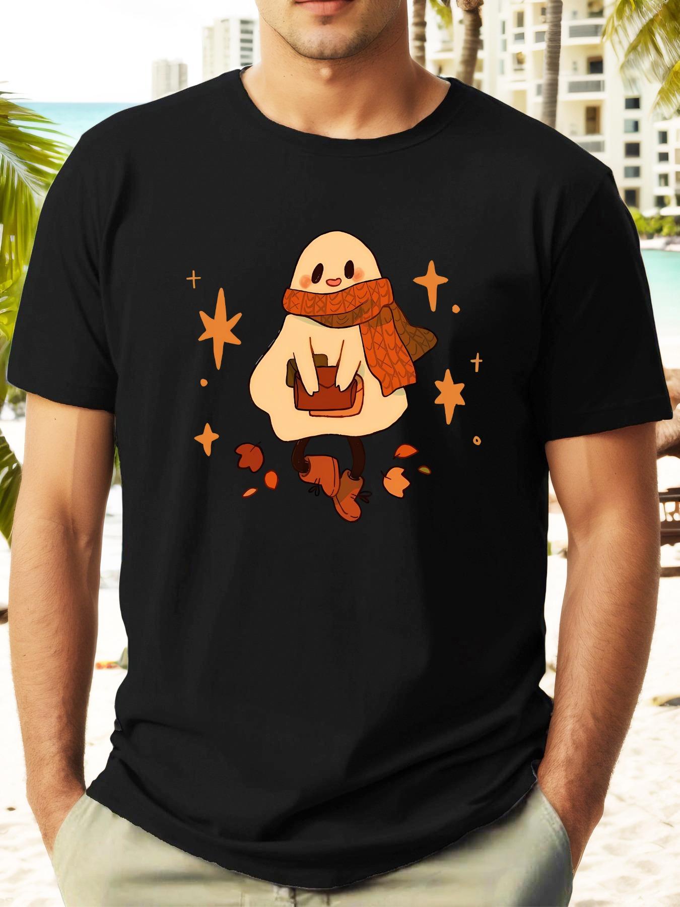 

Cute Ghost with Scarf Summer Casual T-shirt - Short Sleeve XXXL